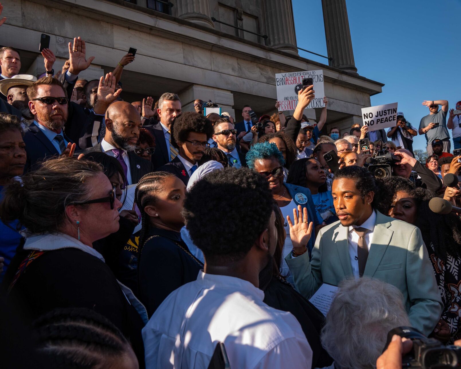 Rep. Justin Jones is sworn in on the steps of the Capitol, April 10, 2023